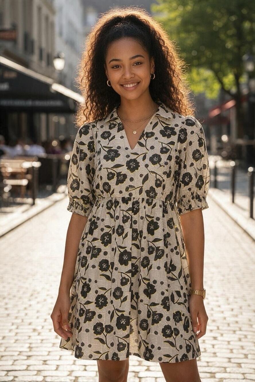 NWT THML Women's Floral Print Smocked Puff Sleeve Dress Size S Brunch Casual